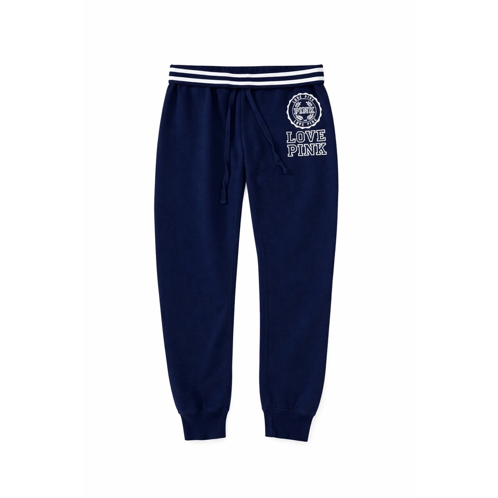 Victorias Secret PINK Love Pink Joggers Navy Logo Sweatpants Women Size S Lounge - Picture 2 of 8